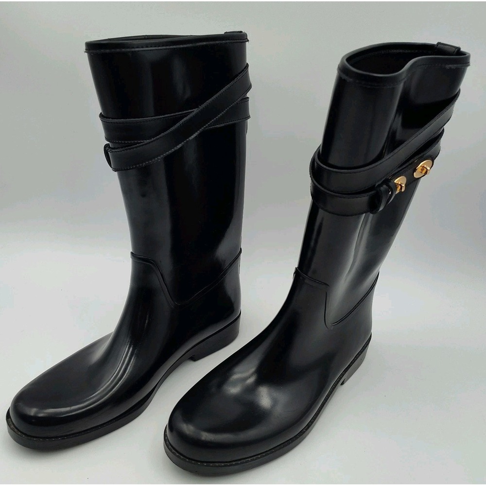 COACH Rain Boots Tall Women Shoes Black Size 10B 40 260(1.5) SEE BCL.0ME-00 - Picture 6 of 16